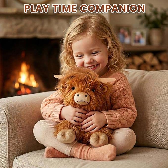 SuzziPals Heatable Coolable Weighted Highland Cow Stuffed Animals Plushie, Microwavable Heating Pad for Period Cramps & Pain, Lavender Scented Cow Plush Toys for Stress, Highland Cow Gifts for Women