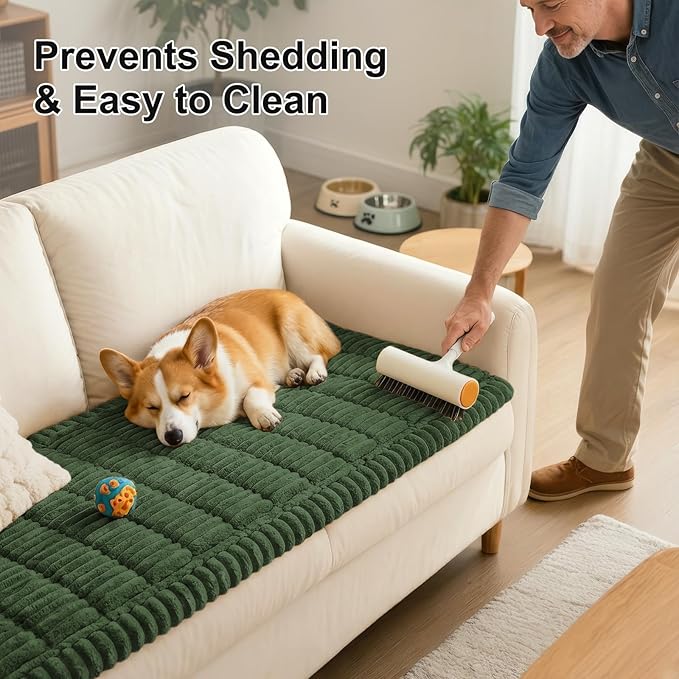 Smiry Couch Cover for Dogs, Non Slip Washable Sofa Protector for Pets, Soft Furniture Cover for Pet, Stylish Sofa Covers, Cozy Protect Against Fur, Dirt & Everyday Messes (Dark Green, 27.6" x 70.9")