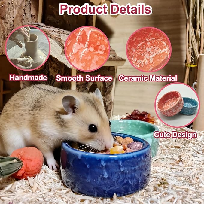 kathson 4 Pcs Hamster Food Bowl Guinea Pig Ceramic Water Bowl Small Animal Feeding Dish for Dwarf Hamster Gerbil Syrian Ferret Hedgehog Chinchilla Bunny