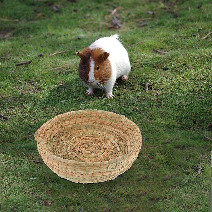 2pcs Woven Straw Pet House with Flat Bottom, Natural Handwoven Small Animal Shelter for Hamsters, Rabbits, Guinea Pigs, Ferrets – Cozy Warm Chewing Bed for Indoor Pet Cages