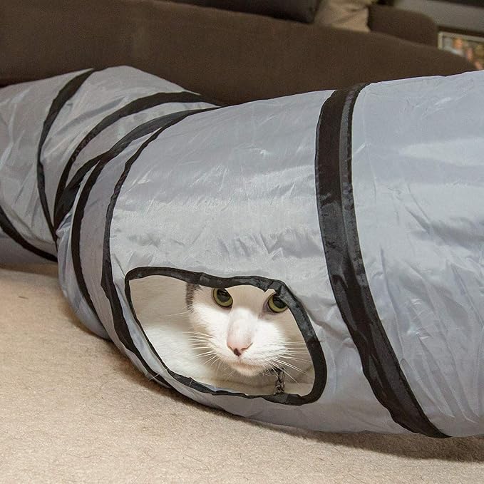 PetLike S Cat Tunnel Collapsible Pop-up Pet Tube Hideaway Play Toy with Ball (1 Way, Grey)