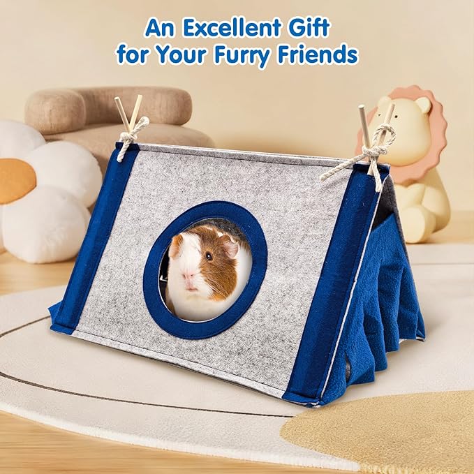 Fhiny Guinea Pig Hideout, Washable Guinea Pig Hideaway 14.6"x 9.8"x 8.3" Removable Triangular Bunny Tent Small Animal Bed for Bunnies Chinchillas Hedgehogs to Rest and Hide