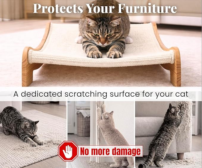Mookie’s Extra Wide Cat Scratcher Bed, 26.5” x 16.7” – Stable Wooden Cat Scratcher Lounge with Natural Sisal, Solid Wood Horizontal Scratching Bed for Large Indoor Cats | Furniture for Cats