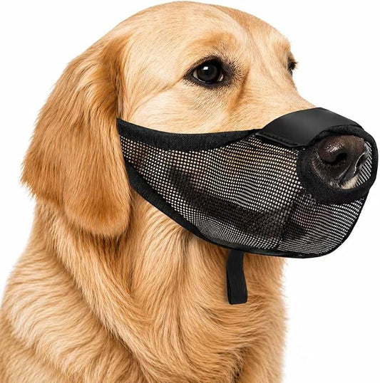 Dog Muzzle, Soft Air Mesh Muzzles for Medium Sized Dogs, Breathable Dog Mussels for Scavenging Biting Licking & Barking, Adjustable Mouth Guard with Front Opening, Allows Panting and Drinking(Black,M)