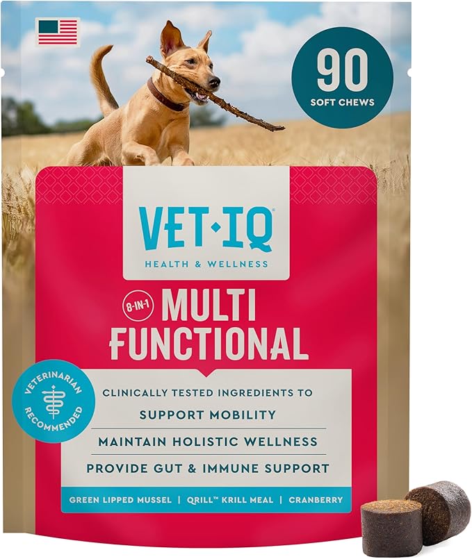 VetIQ Multivitamin Supplement for Dogs, Supports Active Brain Function, Immune System, and Digestive System, Hickory Smoke Flavored Dog Multivitamin, Made in The USA, 90 Count