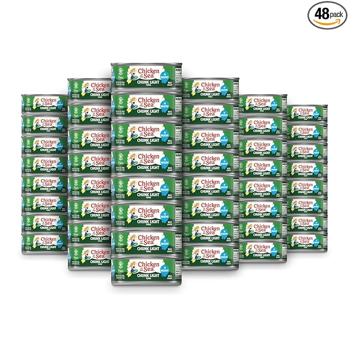 Chicken of the Sea Wild Caught Chunk Light Tuna, 5 Ounce Cans, 48-Count – High Protein 100% Classic Chunk Tuna in Water – Delicious, Easy, Nutritious Ready to Eat Meals