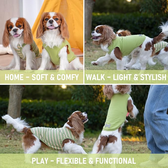 KYEESE 2Pack Dog Shirt, Soft Striped Dogs T Shirts, Lightweight Pet Tank Top, Sleeveless Dog Shirt for Small Dogs, Stretchy Comfortable Pet Vest, Green, XL