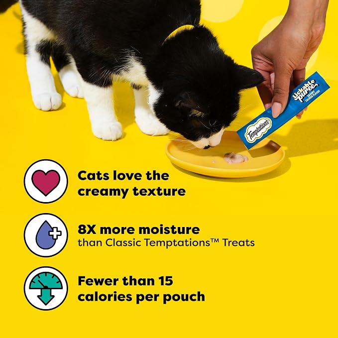 Temptations Creamy Puree Squeezable Lickable Cat Treats, Wet Cat Treats with Salmon, 0.42 oz. Tubes, 16 Count