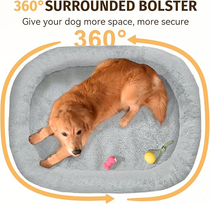 Orthopedic Jumbo Dog Bed for Extra Large Dogs, Giant Waterproof Dog Bed for Large Breed Dogs, Supportive Egg Crate Foam Pet Bed with Removable Washable Cover & Non-Slip Bottom, Silver