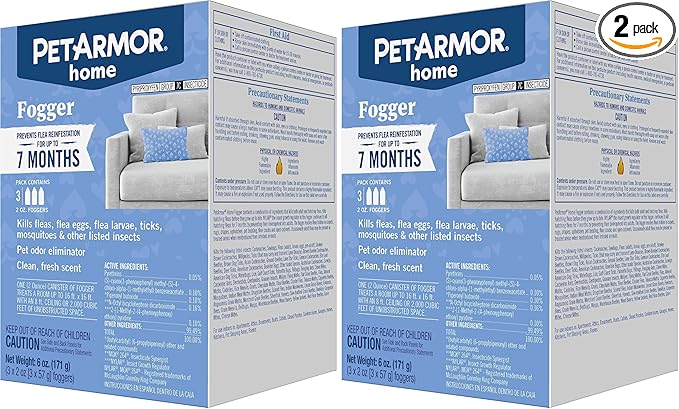 PetArmor Home Fogger, Kills Fleas, Ticks, Mosquitoes & Other Listed Insects, Helps Eliminate Pet Odor, Clean Fresh Scent, Protects for 7 Months, 3 2oz Canisters (Pack of 2)