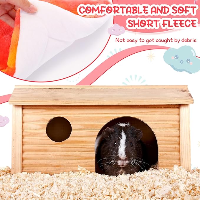 Tudomro 4 Pcs Guinea Pig Bed Mats with Cleaning Dustpan Brush 15"x11" Bunny Fleece Bedding Pads Tie Dyed Small Animal Sleeping Accessories for Rabbit Hamster Squirrel Hedgehog Chinchilla Ferret