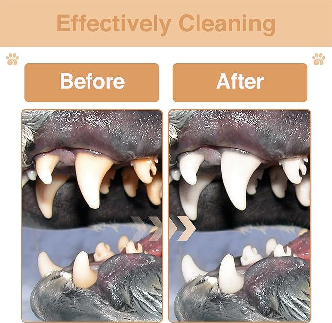 Pet Dental Wipes for Dogs and Cats - Eliminate Bad Breath, Plaque, and Tartar - Finger Toothbrush Design - Cleans Ears, Eyes Tear Mark and Paws - 65 Disposable Wipes - No Rinsing Needed