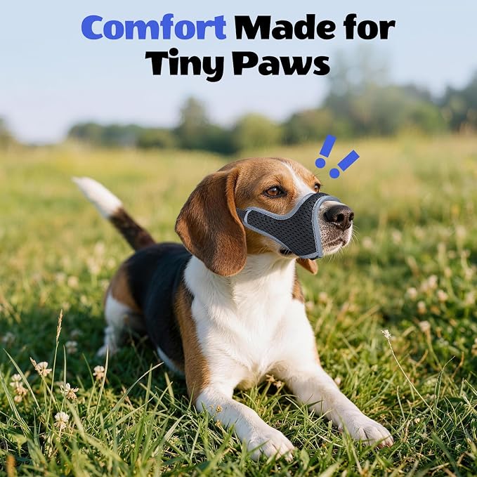 One-Pull Adjustable Dog Muzzle for Small Dogs, No Size Guessing, Soft Comfort Fit, Allows Panting & Drinking, Prevents Biting, Size 1 (Snout Length: 1.4–1.9")