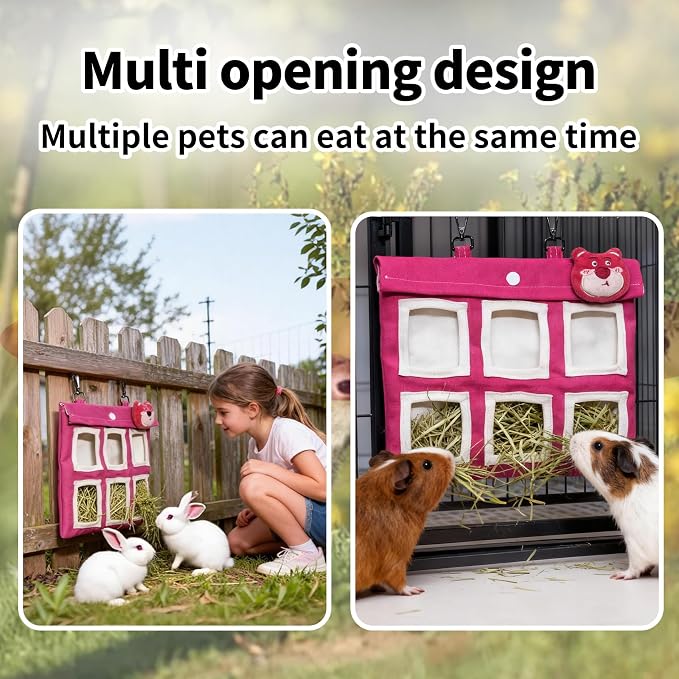Rabbit Hay Feeder Bag, Guinea Pig Hay Bag for Rabbits Bunnies Guinea Pigs Chinchillas and Small Pets-Promotes Natural Behavior, Reduce Waste, Keep Dry and Maintain Cleanliness