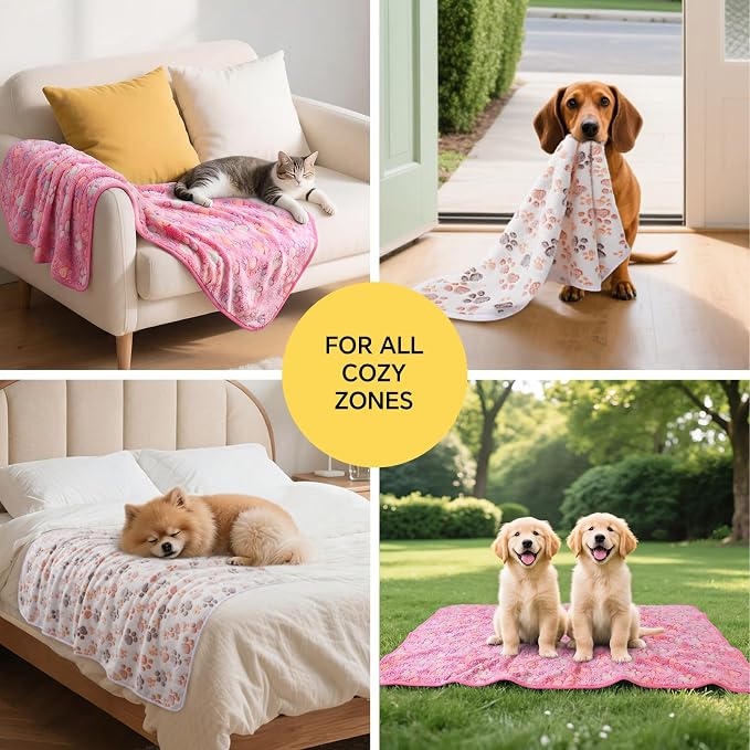 1 Pack 6 Blankets Dog Cat Soft Fluffy Fleece Pet Blanket Warm Cute Print Design Puppy Kitten Blanket Doggy PAW-2 Small (23" x16")