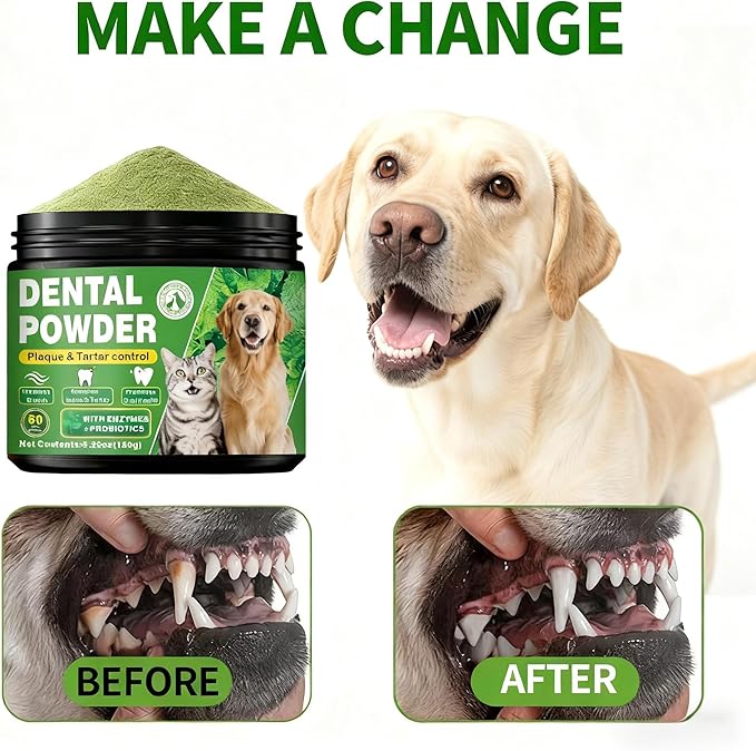 Dog Dental Powder – Helps Clean Teeth & Reduce Tartar, Fresh Breath Support, Natural Dental Care for Dogs, Easy to Use, 60-Day Supply