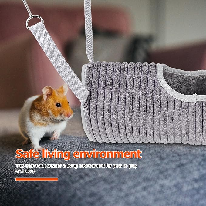 Yardwe Small Pet Hammock and Hanging Bed Gray, Comfortable Ferret and Hamster Tunnel Nest for Small Animals, Cage Sleeping Bed and Pet Supply