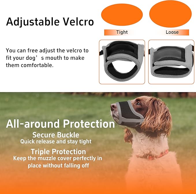 Seyezo Soft Breathable Dog Muzzle, Air Mesh Nylon Cover, Adjustable, 6 Sizes (Grey, S)