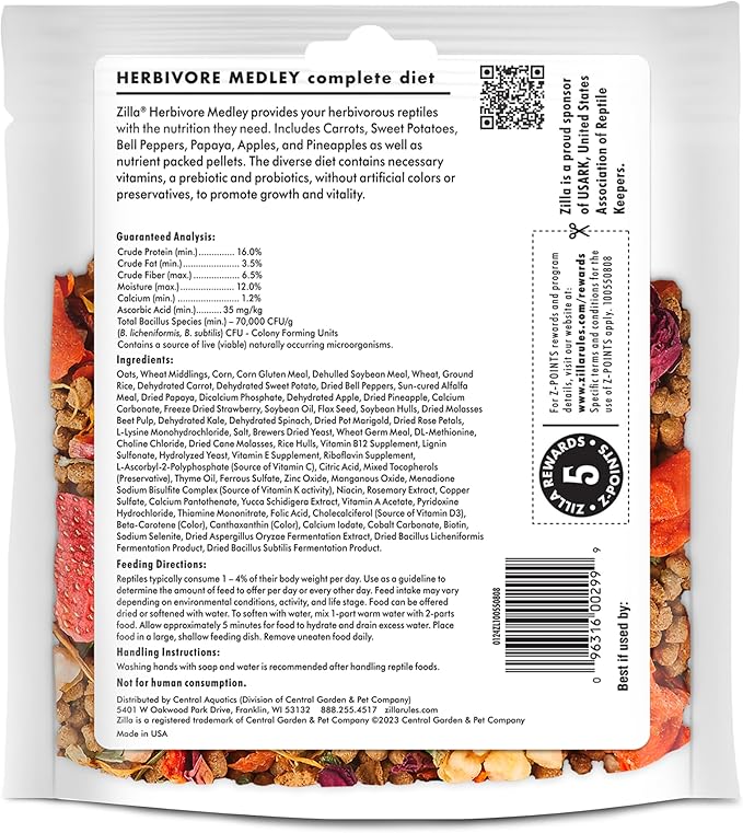 Zilla Pet Reptile Herbivore Food Medley Diet, 4 oz
