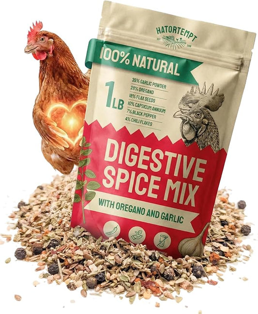 Hatortempt Chili Mix for Chickens - Intestinal Support Herbs for Chickens with Garlic, Oregano and Chili – Egg-Safe Poultry Herbs Mix (1lb)