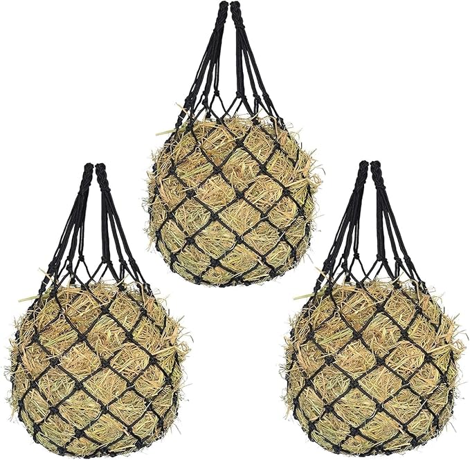Hay Net for Horses,Slow Feed Hay Bag for Horses Goat Sheep,Hanging Hay Feeder Bag for Horses Stable Stall Paddock Rest Toy (3 Black)