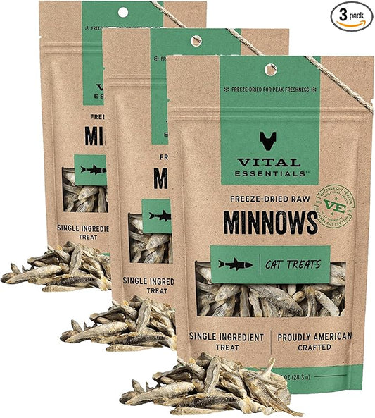 Vital Essentials Freeze Dried Raw Single Ingredient Cat Treats, Minnows, 1 oz (Pack of 3)
