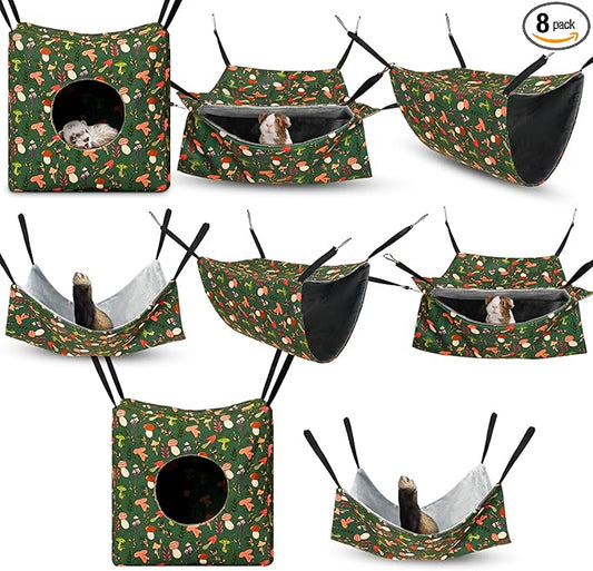 Geelin 8 Pcs Rat Hammock Bed Rat Accessories for Cage Ferret Hammock Bed Hideout Guinea Pig Hanging Tunnel Glider Toy for Small Animals Hamster Chinchilla Sugar Squirrel