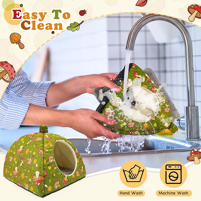 Guinea Pig Hideout - Warm Hamster Bunny Bed with Cushion, Guinea Pig Cage Accessories Washable Sleeping House for Small Animals (Large)