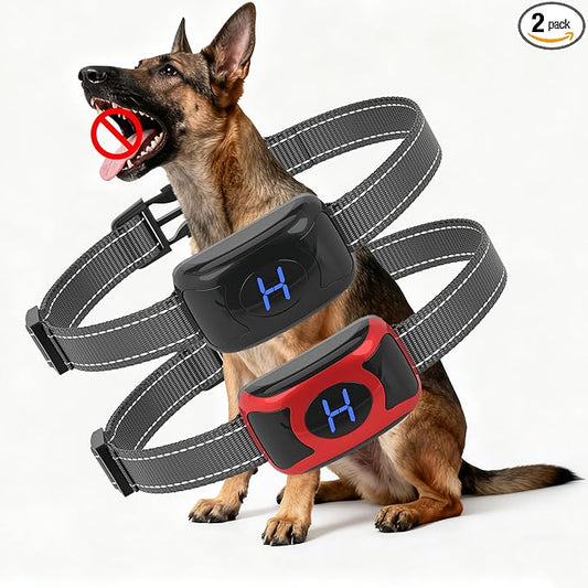 2 Pack No Shock Vibration Bark Collar for Large & Medium Dogs - Safe & Humane Dog Bark Collar with Beep & Vibration, 3 Adjustable Sensitivity Levels, 100% IPX7 Waterproof Dog Training Collar
