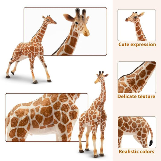 Giraffe Toy Figurines Set, 4PCS Realistic Wild Animals Figures with Giraffe Calf, Plastic Giraffe Cake Topper Birthday Gift Decor for Kids & Toddlers Ages 3+