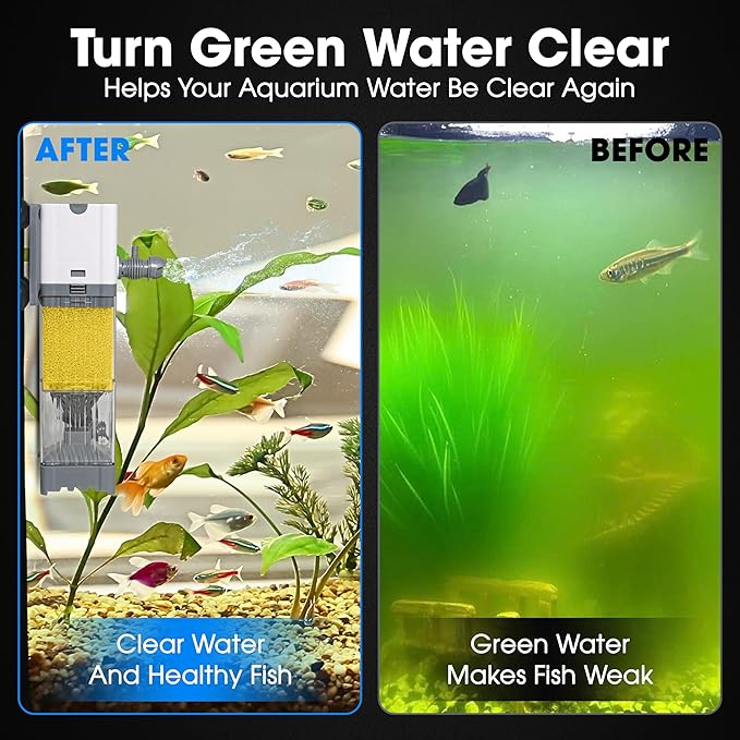 Aquarium Filter 10W for 10-40 Gallon, Internal System with Quiet 700L/h Pump, Submersible Aquarium Filter for Turtles, 10 Gallon Fish Tank Filter, Filtro para Pecera, Clean Water Setup