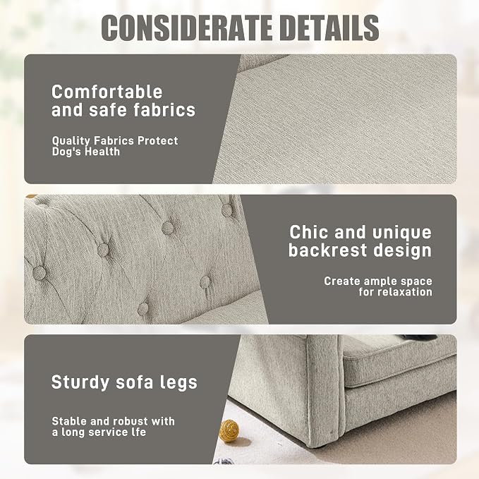 Dog Sofa Couch for Medium to Large Dogs, 55" Memory Foam Pet Sofa Couch with Washable Fabric, Durable Elevated Dog Bed with Legs, Removable Cushion for Medium and Large Dogs, Beige