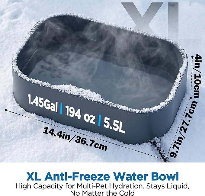 Heated Water Bowl, 5.5L/1.45Gal Extra Large Winter Freeze Proof Pet Heated Water Bowl with Anti Chewy Long Cord, BPA-Free, for Dog Cats Rabbit Chicken Duck Squirrel Animals Outside Heated Water Bucket