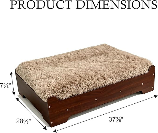 Elevated Dog Bed 37⅜" × 28⅜"×7⅝”,Raised Wooden Dog Bed Frame and Mattress for Large Pets up to 80lbs