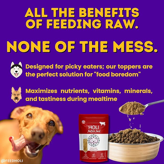 HOLI Beef Liver Powder Dog Food Topper – Freeze Dried Beef Liver Dog Topper for Dry Food – Single Ingredient, Human-Grade Meal Topper for Picky Dogs – Grain Free & All Natural - 8oz