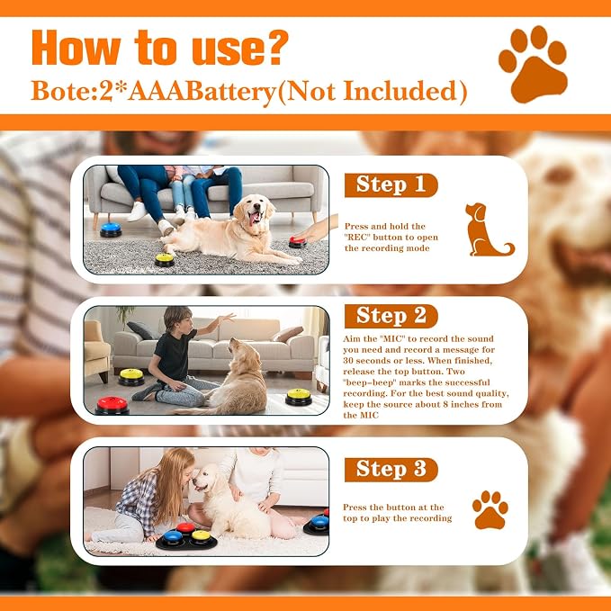 Dog Buttons for Communication, 6 Pcs Dog Talking Button Set, 30s Voice Recording Speaking Button Pet Speech Training Buzzers with 30 Scene Stickers and Waterproof Anti-Slip Mat for Animal Training