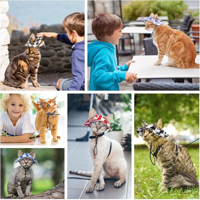 QBLEEV Cat Hats for Cats Only, Sphynx Hat with Ear Hole, Summer Cowboy Hats | Breathable kitten headwear mini sun sombrero caps, pet chihuahua sunscreen baseball outdoor climbing cap for birthday party