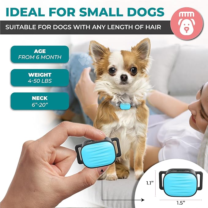 Bark Collar for Small/Medium Dogs, No Shock Anti Bark Collar, Rechargeable Anti Barking Collar w/2 Vibration & Beep Modes, Waterproof Shockless Smart Dog Stop Barking Control Device (Blue)