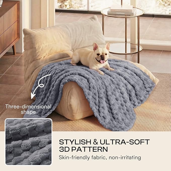 Luciphia 300GSM Fleece Dog Blanket for Small Medium Large Dogs 3D Jacquard 1 Pack 3 Flannel Puppy Cat Pet Throw Blankets Soft Washable Decorative Furniture Protect Pcs3-Grey, M(30''x20'')