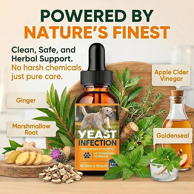 Yeast Infection Treatment for Dogs, Dog Ear Infection Treatment and Anti Yeast Drops, Natural Itch Relief for Skin and Ears, Natural Ingredients Gentle Daily Dogs & Cats Care, 2 Fl Oz