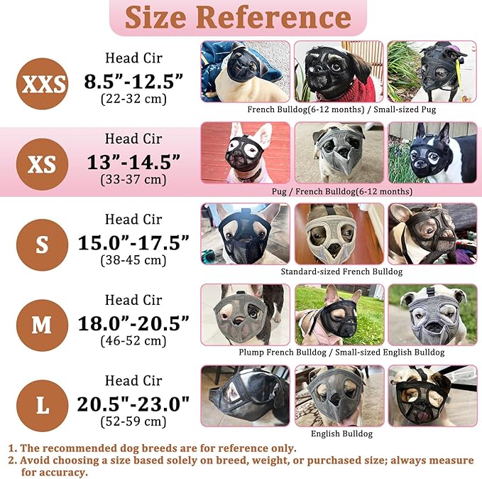 Mayerzon Short Snout Dog Muzzle for French Bulldog with Full Pant Design to Prevent Eating Biting, Soft Mesh Dog Muzzle for Shih Tzu Pug English Bulldog for Grooming Walking, Allow to Drink and Feed