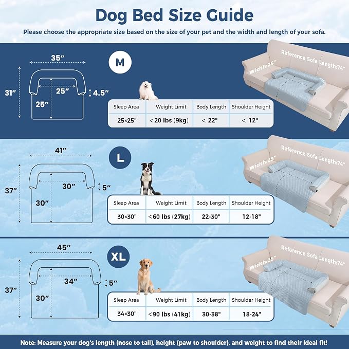 Medium Cooling Dog Bed Mat - 35 x 31 inch Waterproof Couch Cover for Dogs Washable, Non-Slip Bottom Self Cooling Mat for Dogs, Durable & Non-Gel, Dog Couch Bed for Sofa Floor Car, Light Blue