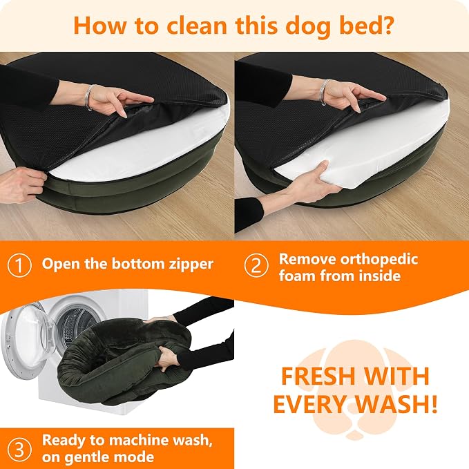 Dwanton Orthopedic Dog Bed for Medium Dogs with Gel Memory Foam, Waterproof Dog Sofa, Washable Pet Bed with Four Sided Bolster Cushion, Removable Cover & Non-Slip Bottom, 28", Green