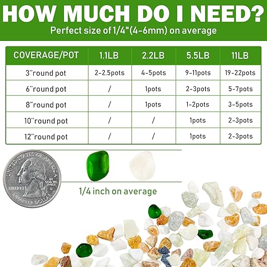 11LB Natural River Rocks Pebbles, 1/4 Inch Decorative Gravel for Succulents, Cactus, Aquariums, Terrarium, Vases and Garden Landscaping,Mixed Color