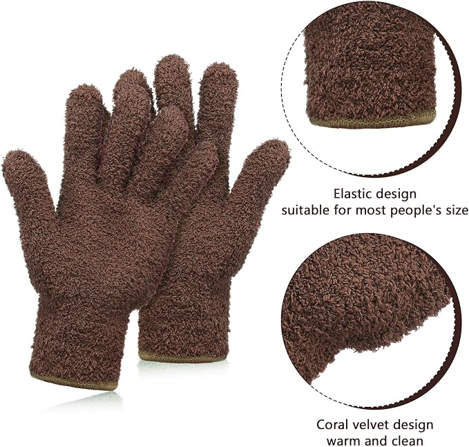 Patelai 2 Pairs Microfiber Gloves for plants Dusting Cleaning Glove Mittens House Cars Blinds Dusting (Dark Brown, Orange,Large)