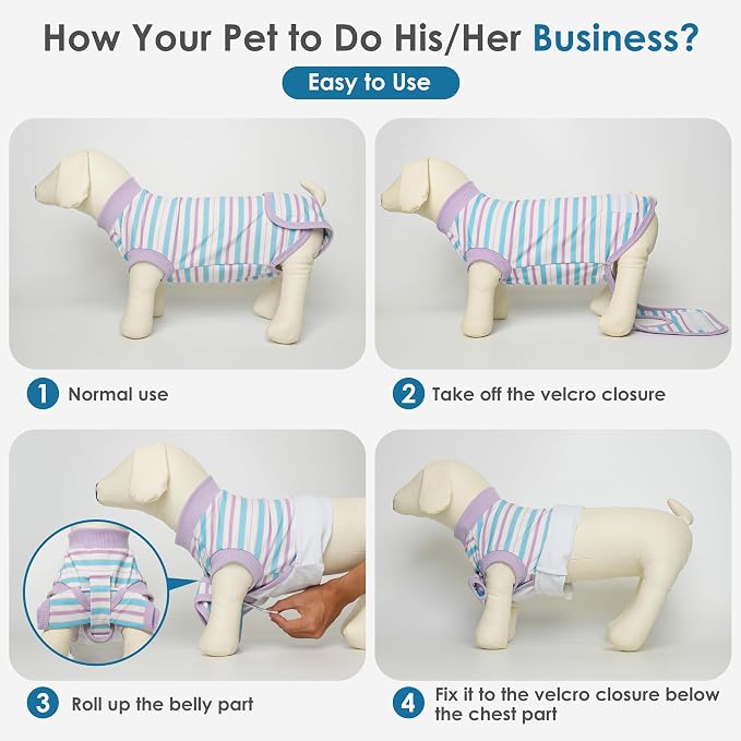 cyeollo Recovery Suit for Dogs Surgery Suit Female Spay Soft Pet Onesie Bodysuit Male Dog Neuter, Small Dogs Surgical Recovery Shirt, Striped, XS