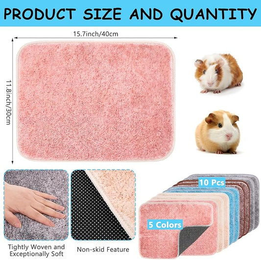 10 PCS Guinea Pig Liner Washable Rabbit Cage Liner 12x16 Inch Reusable Guinea Pig Bedding Mats for Small Animals Rabbit Hamster Chinchillas Rat Washable Bedding Pads in Gray Yellow Pink Brown and Blue