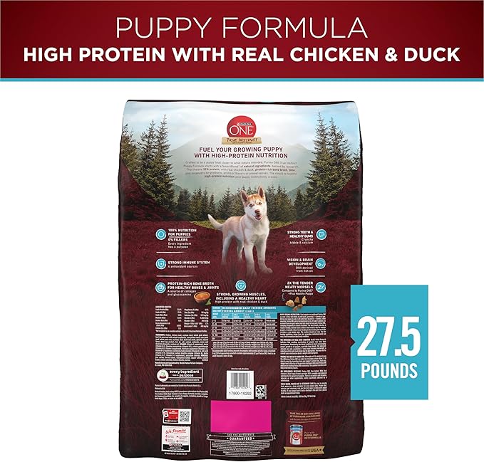 Purina ONE True Instinct with Real Chicken and Duck High Protein Puppy Food Formula Natural with Added Vitamins, Minerals and Nutrients - 27.5 lb (Pack of 1)