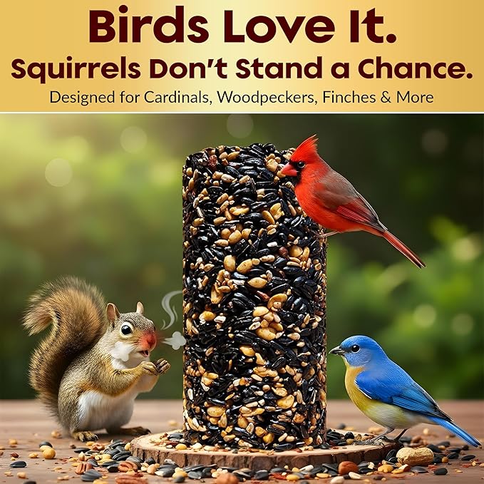 Hot Pepper Bird Seed Cylinders with Hole – Spicy Birdseed to Reduce Squirrels – Bird Seeds for Outside Wild Birds – No Mess Birdseed – Hot Birdseed, No Filler – USA Made (4" x 7.75") 2 Pack