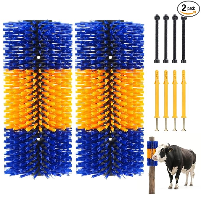 Uross Livestock Scratching Brush 2PCS- Goat Horse Cow Scratching Post for Grooming, 17" x 7.9" Horse Cow Cattle Goat scratcher Brush with 8 Screws for Back Itch Relief & Keep Cleaning